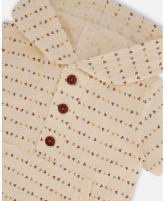 Boys' Printed Organic Cotton Hooded Romper - Baby