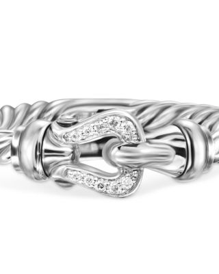 Sterling Silver & Pav&eacute; Diamond Petite Buckle Ring