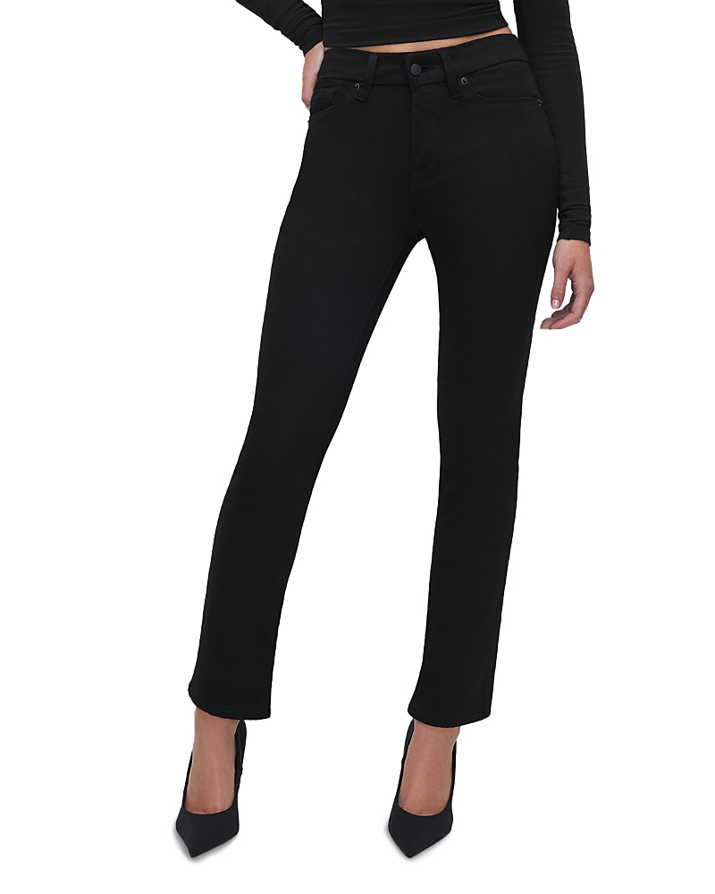 Shop Good American Good Legs Mid Rise Straight Stretch Jeans In Black