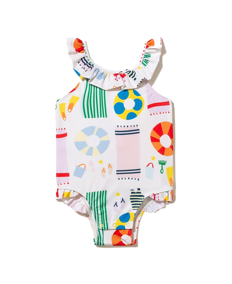 Mon Coeur Girls' Upf 50+ Recycled Polyester Beach Ruffle Swimsuit - Little Kid, Big Kid In Natural/beach