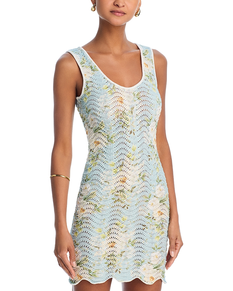 AQUA FLORAL SWEATER KNIT CROCHET TANK DRESS - EXCLUSIVE
