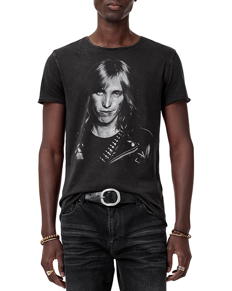 John Varvatos Tom Petty Graphic Raw Edge Tee In Charcoal