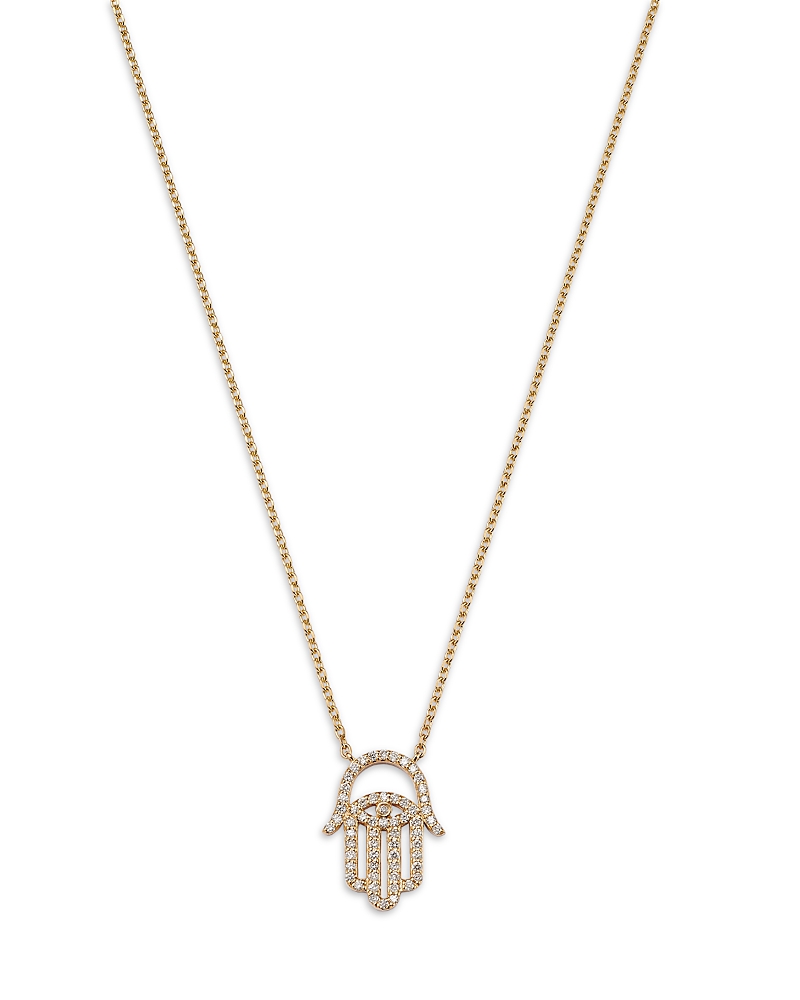Bloomingdale's Fine Collection Diamond Hamsa Pendant Necklace In 14k Yellow Gold, 0.4 Ct. T. W. In Gold