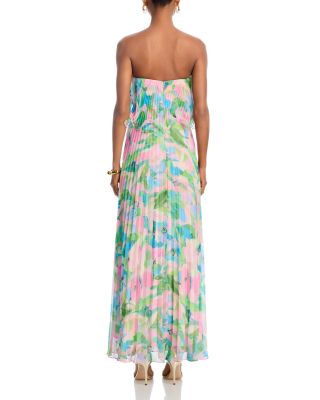 Printed Pleated Strapless Dress - Exclusive