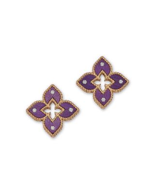 Roberto Coin - 18K Rose Gold Diamond Purple Titanium Venetian Princess Stud Earrings