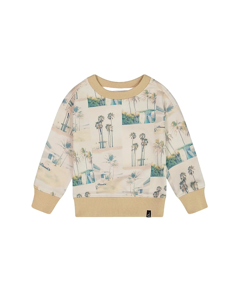 Deux Par Deux Little Boy's Printed Pullover Sweatshirt Beige Palm Tree And Teal In Beige Palm Tree And Teal