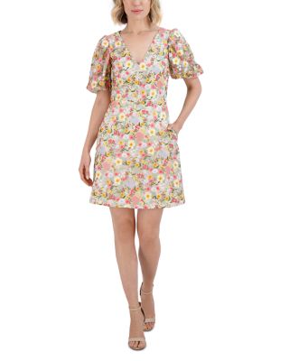 V Neck Puff Sleeve Dress