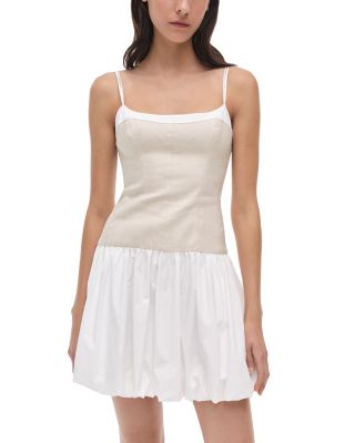 Simkhai Fifi Linen-blend And Gathered Cotton-blend Poplin Mini Dress In White