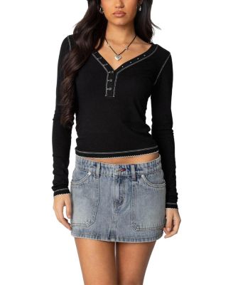 Edikted - Yael Contrast Stitch Henley Top