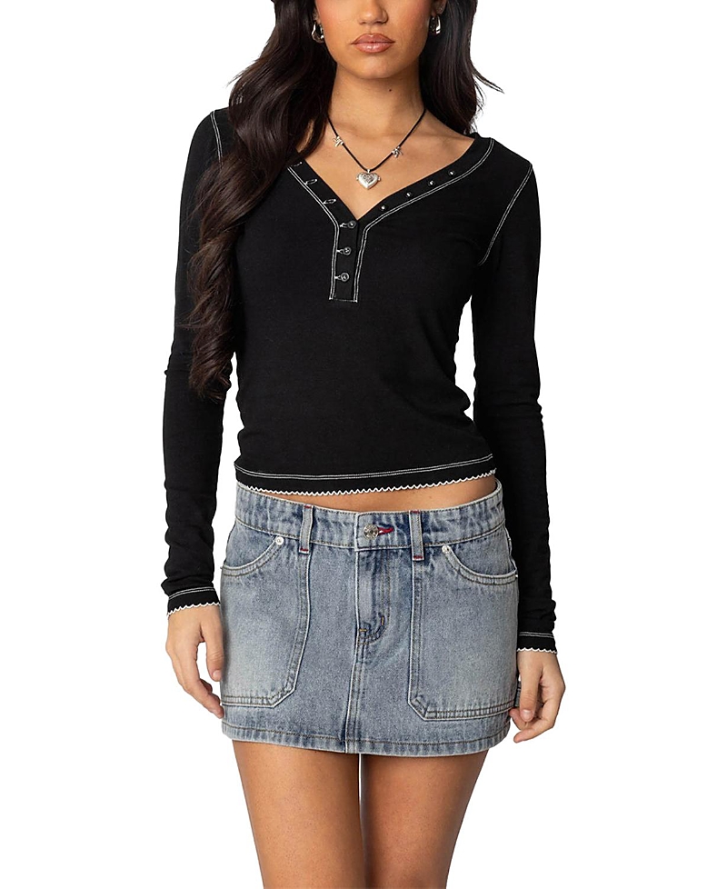 Edikted Yael Contrast Stitch Henley Top