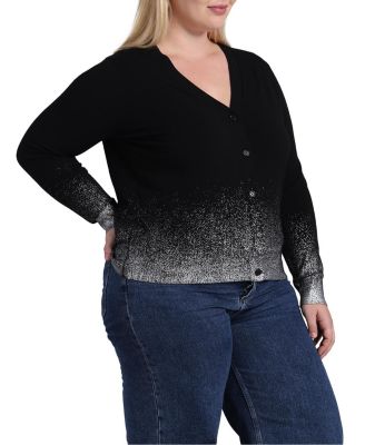 Plus Size Viscose Gradient Metallic V-Neck Cardigan