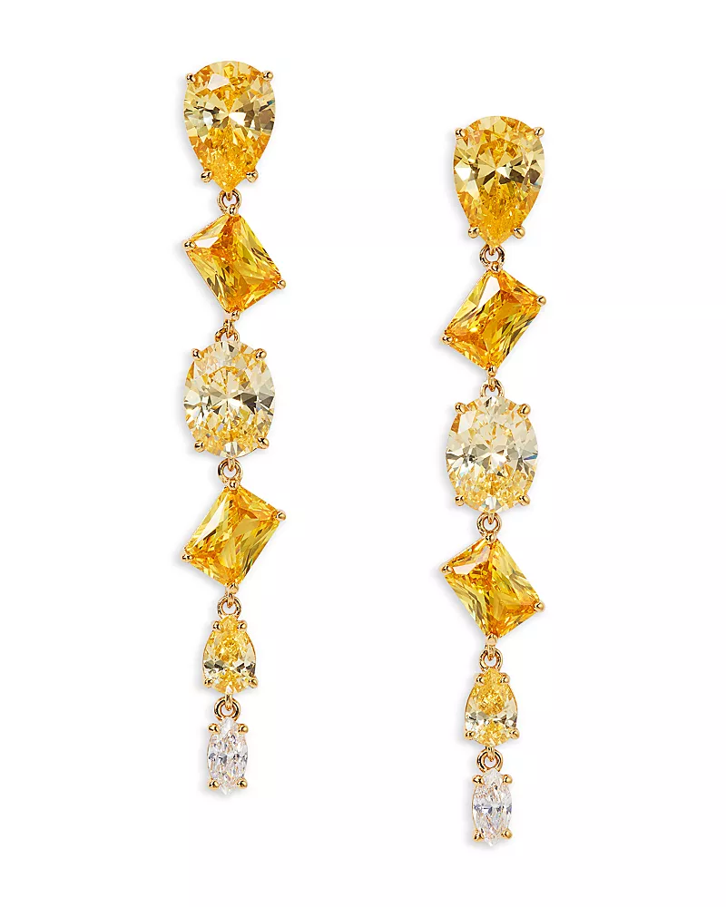 Nadri Palm Springs Yellow Mixed Cut Stone Linear Drop Earrings