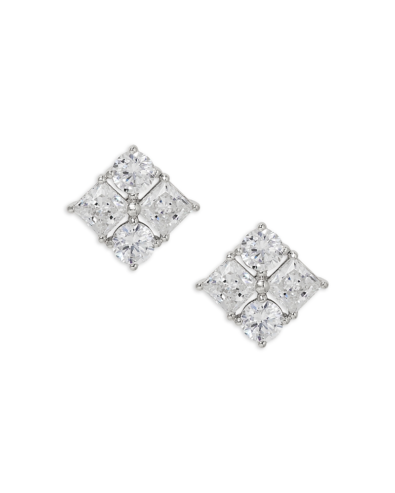 NADRI CUBIC ZIRCONIA CLUSTER STUD EARRINGS IN RHODIUM PLATED