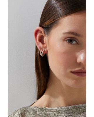 Cubic Zirconia Triple Row Hoop Earrings in 18K Gold Plated