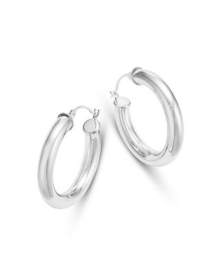 Bloomingdale's Fine Collection - Polished Tube Medium Hoop Earrings in 14K White Gold