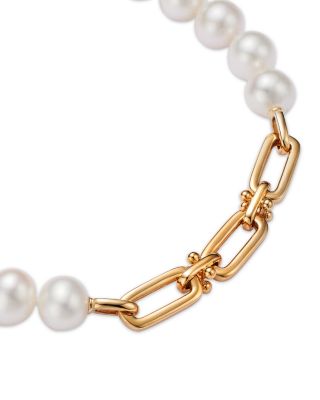 Cultured Freshwater Pearl & Chain Link Bracelet in 14K Yellow Gold