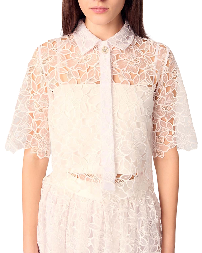 Maje Ciblanche Lace Guipure Button-front Shirt In White