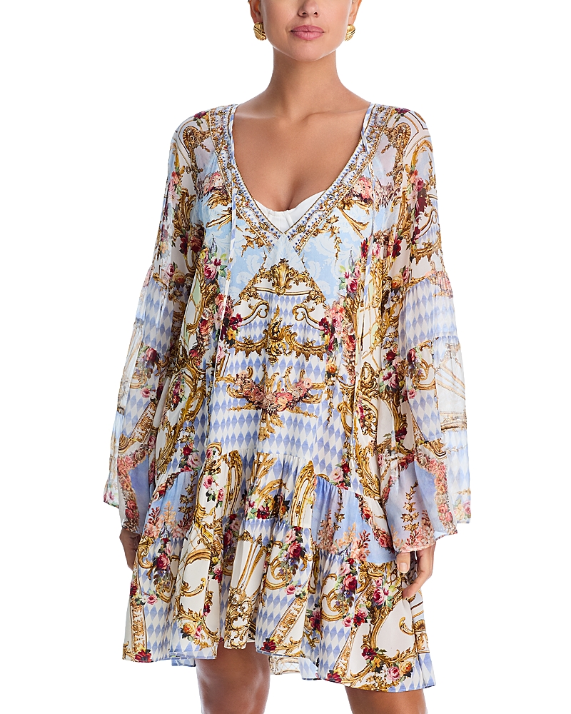 Camilla Silk Printed A-line Dress In Throne Games