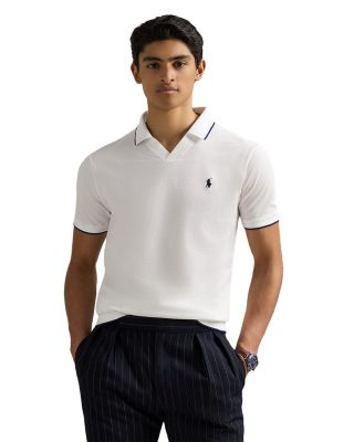 Short Sleeve Tonal Jacquard Mesh Polo Shirt