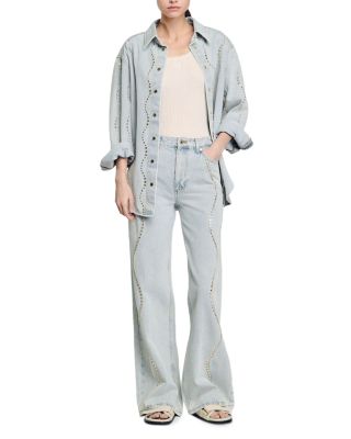 Rhinestone Stripe Jeans in Light Blue Jean