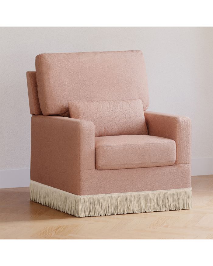 Crawford Pillowback Comfort Swivel Glider - Bouclé with Tassel Fringe
