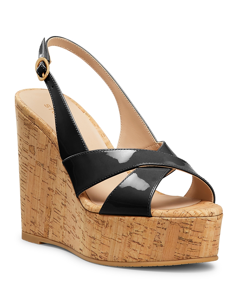 Stuart Weitzman Dayna Patent Crisscross Wedge Platform Sandals In Black