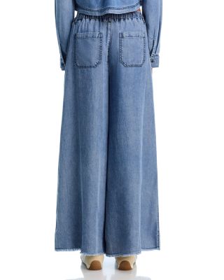 Washed Denim Wide Leg Pants