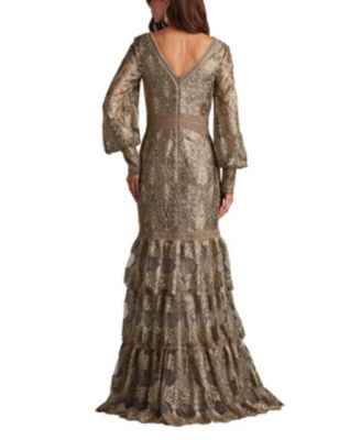 Aponi Tiered Sequin Embroidered Gown