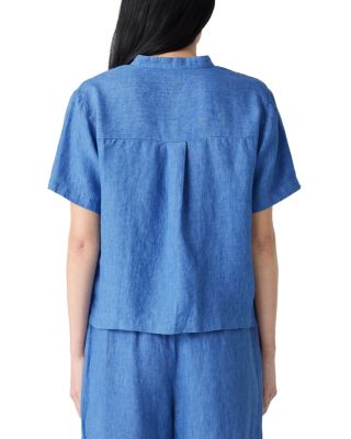 Washed Linen D&eacute;lav&eacute; Mandarin Collar Shirt