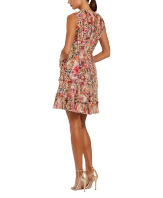 Women's High Neck Sleeveless Micro Ruffle Mini Dress