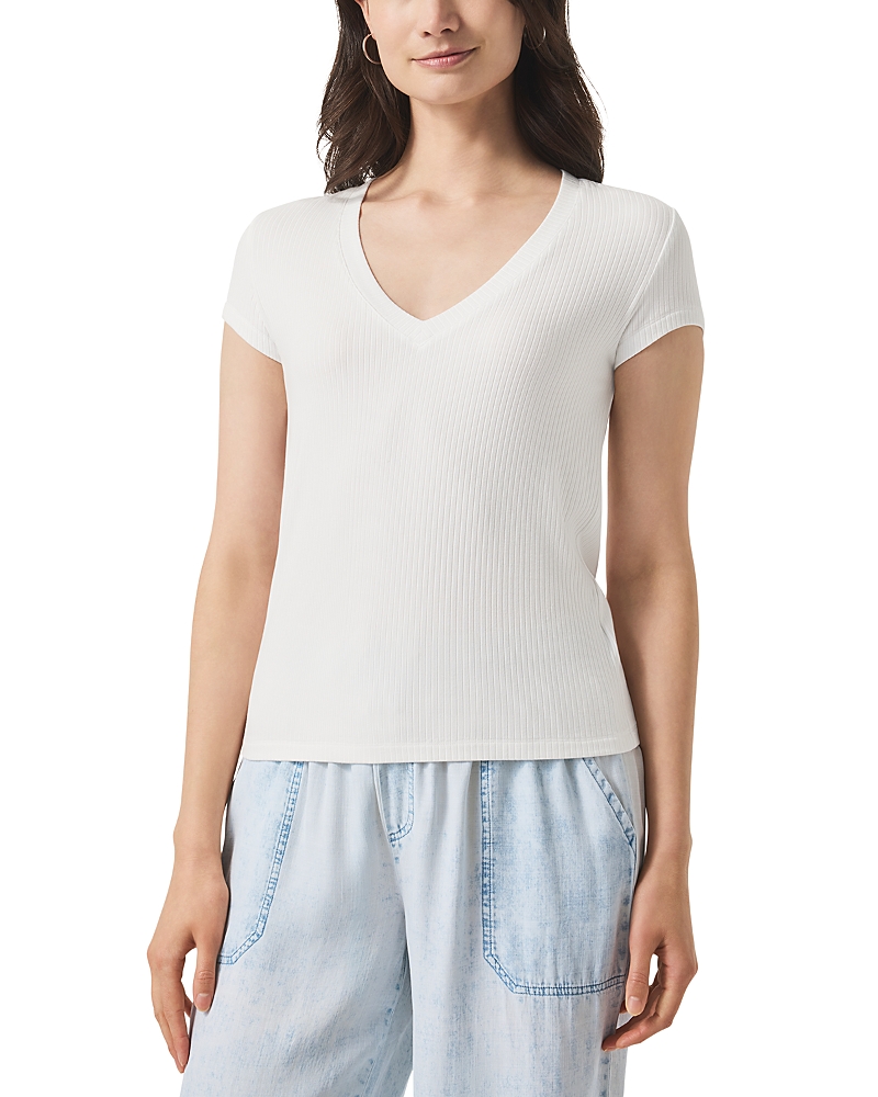 Splendid Hailey Rib V-neck Top In White