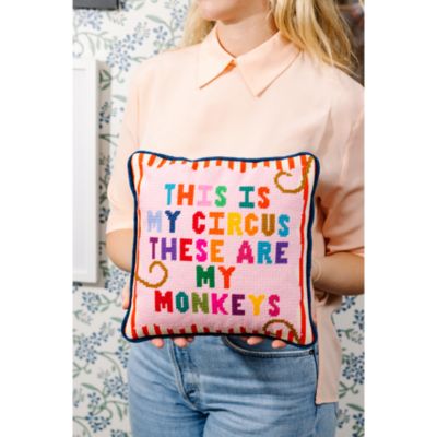 My Circus, My Monkeys Needlepoint Decorative Pillow