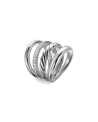 DY Mercer&reg; Four Row Ring in Sterling Silver with Diamonds, 13.8mm