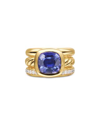 DY Mercer&reg; Three Row Stone Ring in 18K Yellow Gold with Iolite and Diamonds, 12mm