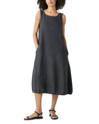 knee length dresses for ladies Washed Organic Linen Delave Dress  Eileen Fisher Renew