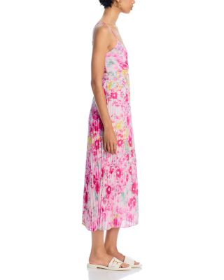Ray Pleated Floral Chiffon Midi Dress
