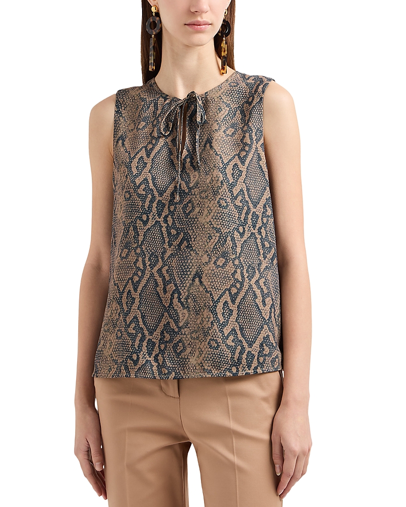 EMPORIO ARMANI SNAKE PRINT TIE NECK BLOUSE