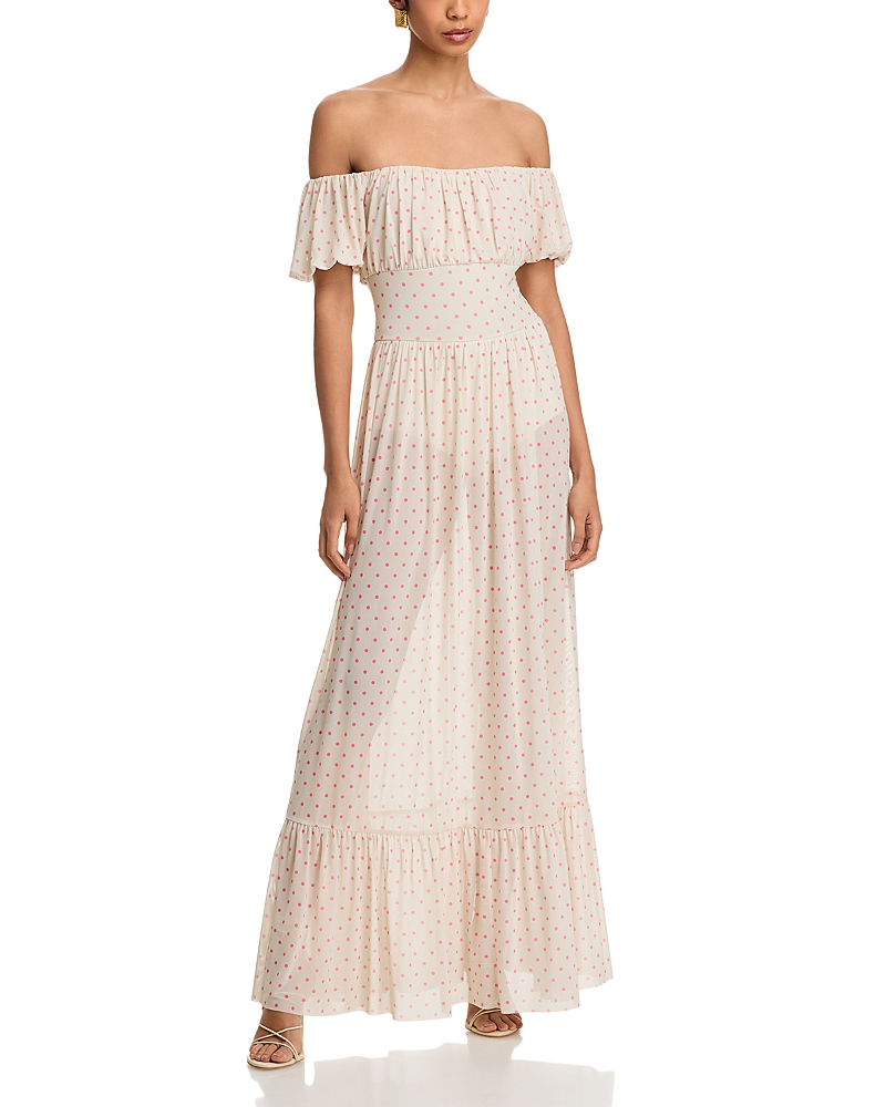 AFRM MONERO PRINTED OFF THE SHOULDER MAXI DRESS