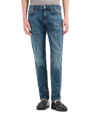 Emporio Armani - Slim Fit Washed Jeans in Medium Blue