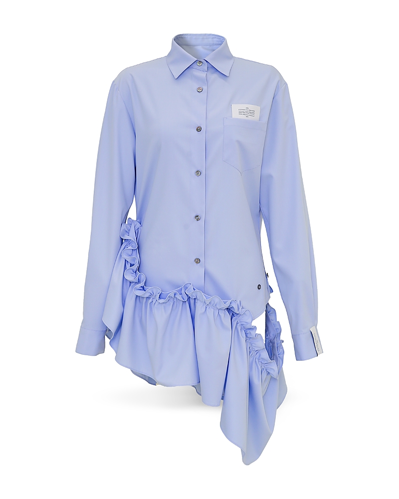 Shop Rokh Ruffled Tunic Shirt In Blue