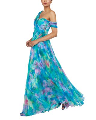 Davina Printed Pleated Asymmetric Gown