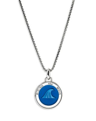 Men's Sterling Silver Modern Talisman Enamel Wave Motif Pendant Necklace, 22"