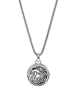 Men's Sterling Silver Modern Talisman Enamel Wave Motif Pendant Necklace, 22"