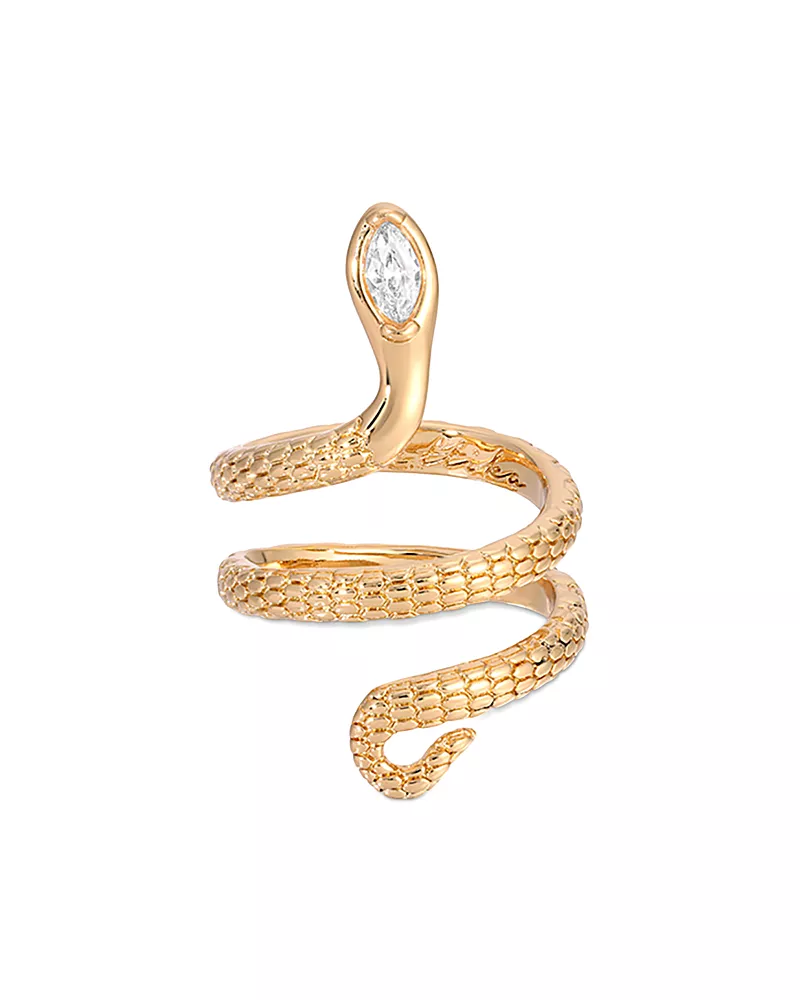 Ettika Marquise Cubic Zirconia Coiled Snake Ring in 18K Gold Plated