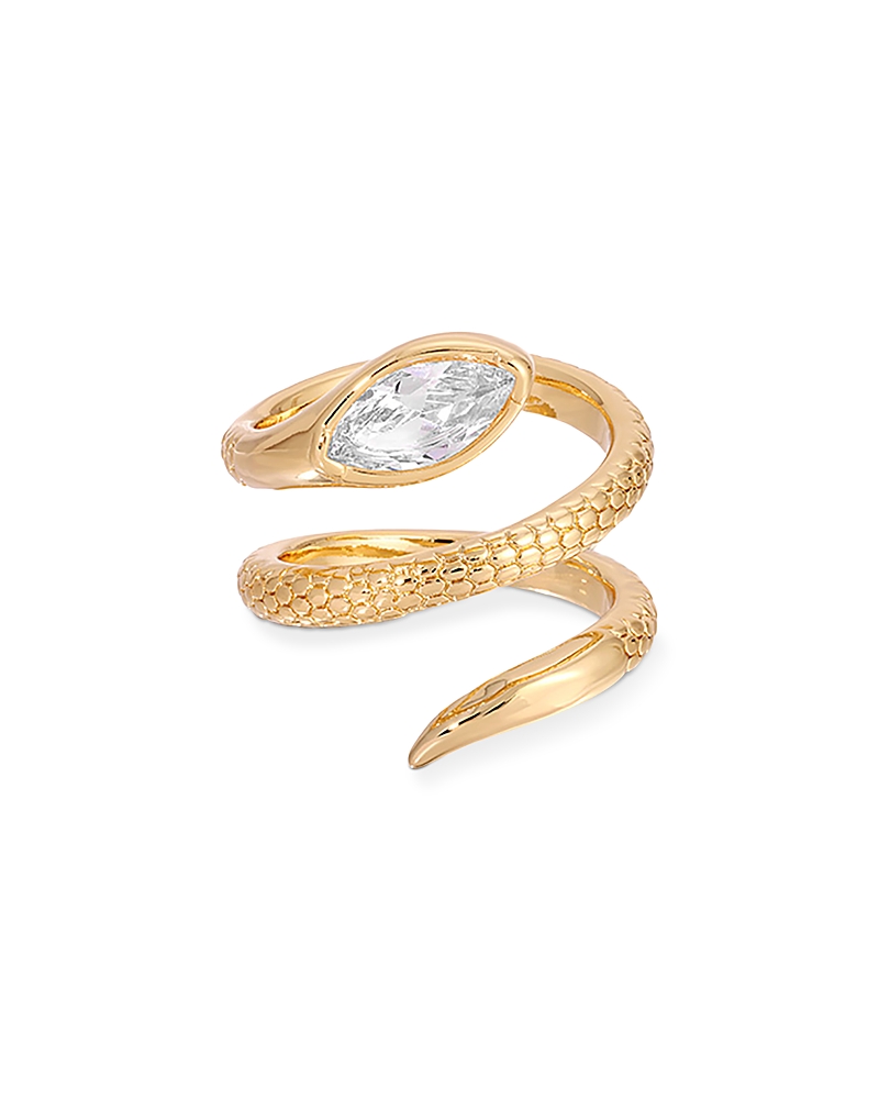Ettika Marquise Cubic Zirconia Coiled Snake Ring In 18k Gold Plated In Gold