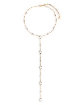 Mixed Cubic Zirconia Lariat Necklace in 18K Gold Plated, 15"-18" 