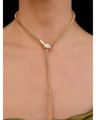 Serpentina Marquise Cubic Zirconia Snake Chain Adjustable Lariat Necklace in 18K Gold Plated, 26"