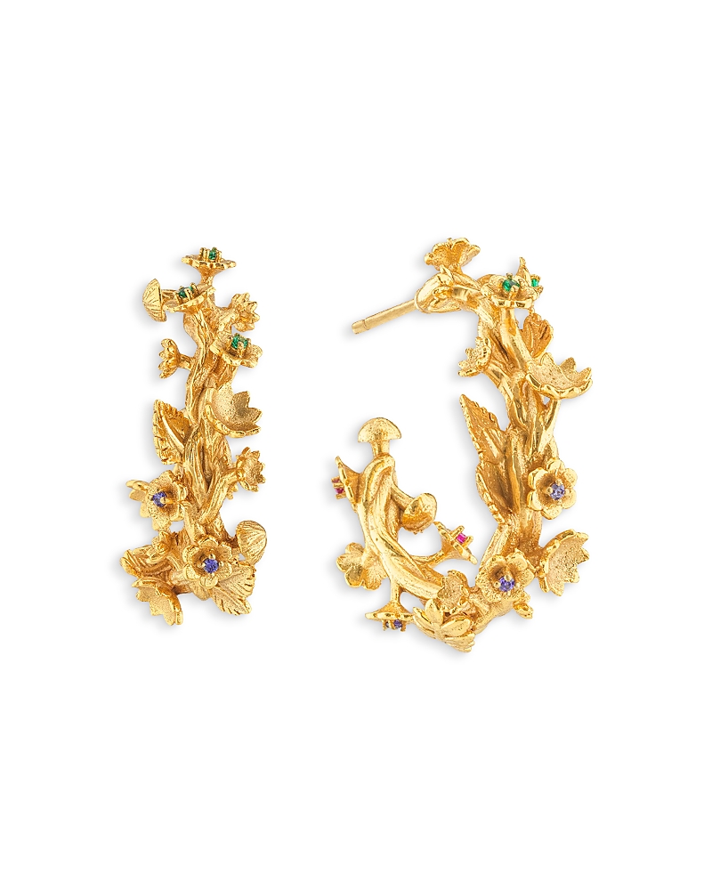 Capucine De Wulf Meadow Pave Flower Hoop Earrings In 18k Gold Plated In Gold