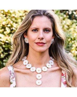 Mermaid Garden Mother Of Pearl Blossom Statement Stud Earrings in 18K Gold Plated