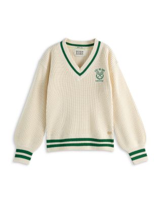 Girls' Tennis Embroidery V-Neck Sweater - Little Kid, Big Kid